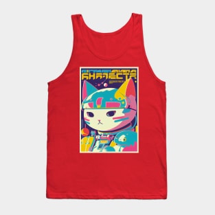 Vintage Anime Space Cat | Quality Retro Anime Origin Design | Chibi Kawaii Manga Art Tank Top